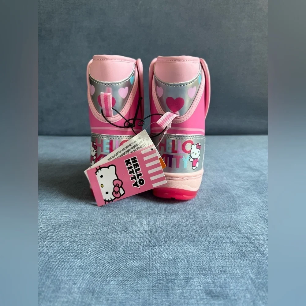 Hello Kitty Winter Snow Boots Toddler Girls SZ 7 Pink Velcro Closure Warm New